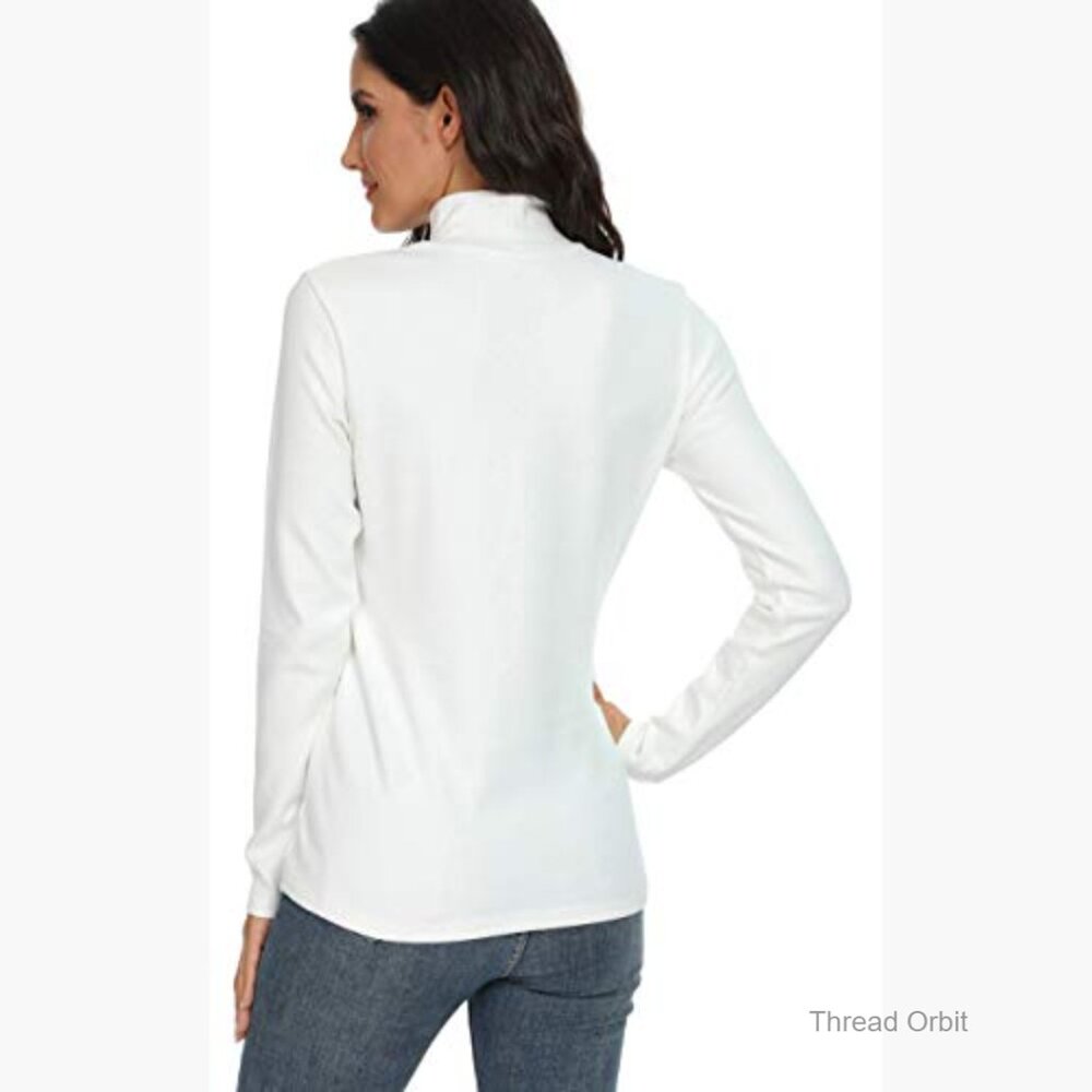 Cotton Thermal Mock Turtleneck Long Sleeve Top Women's Basic Layer - Picture 3 of 5